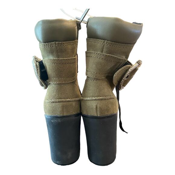 KARL LAGERFELD Dottie Faux Pearl Suede Heeled Ankle Boots Olive Green Size 6M - Picture 6 of 9